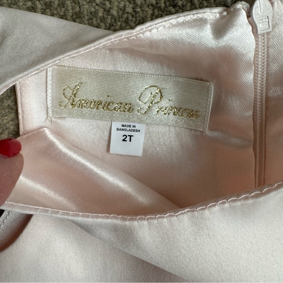 AMERICAN PRINCESS PINK/NAVY EASTER PARTY DRESS W/NAVY SWEATER SHRUG Sz 2T - Picture 4 of 13